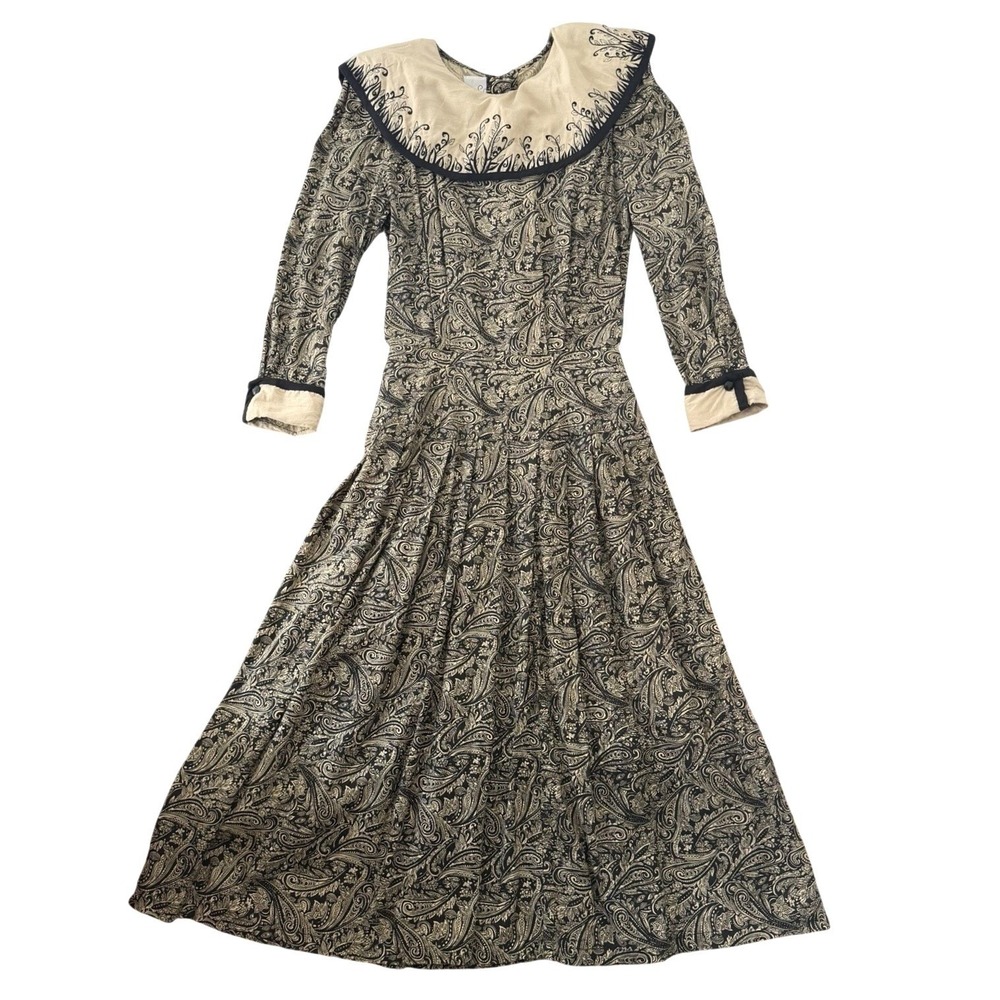 Vintage 80s Paisley Dress 10 Whimsigoth Prairie Collar Romantic Dark Academia